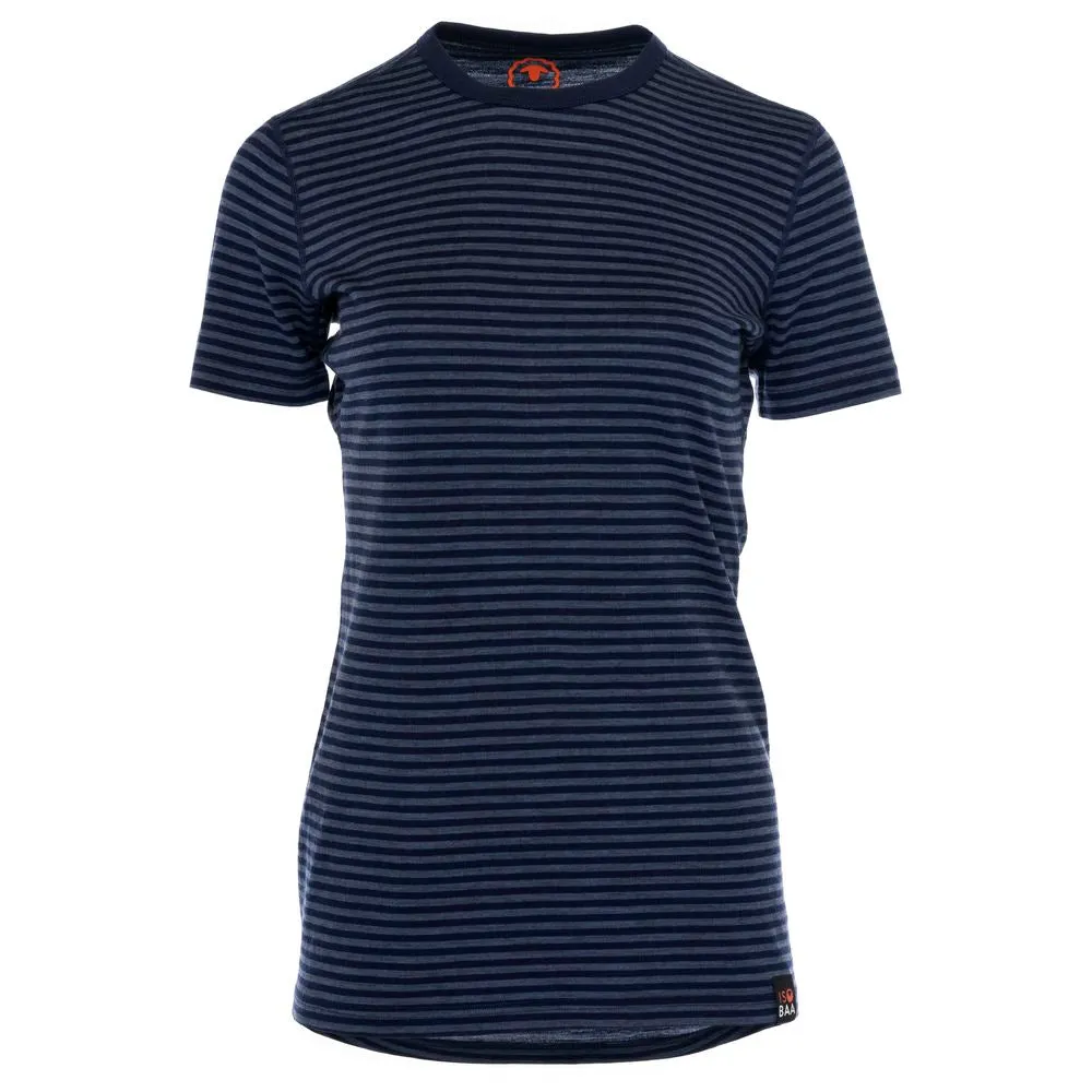 Womens Merino 150 Short Sleeve Crew (Stripe Navy/Denim)