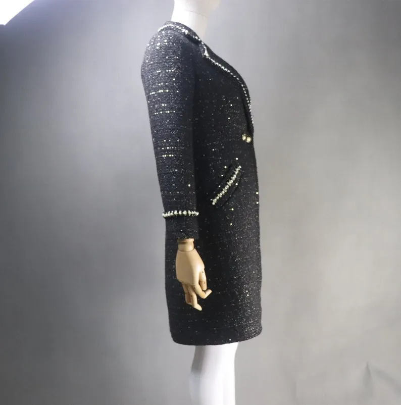 Women's Winter Tailor MADE Sequinned Long Warm Coat Black