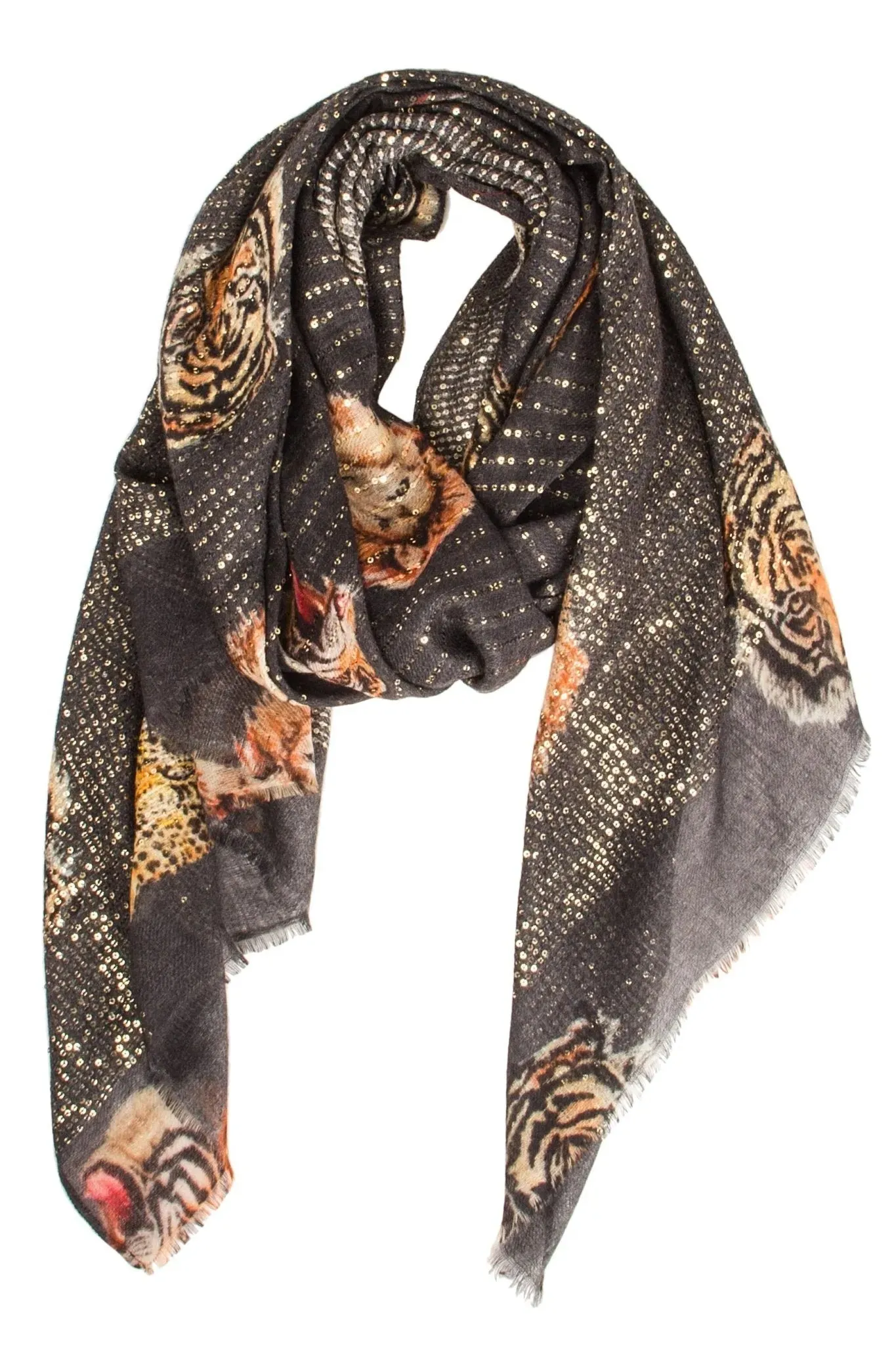 Wool Sequin Animal Patterned Scarf