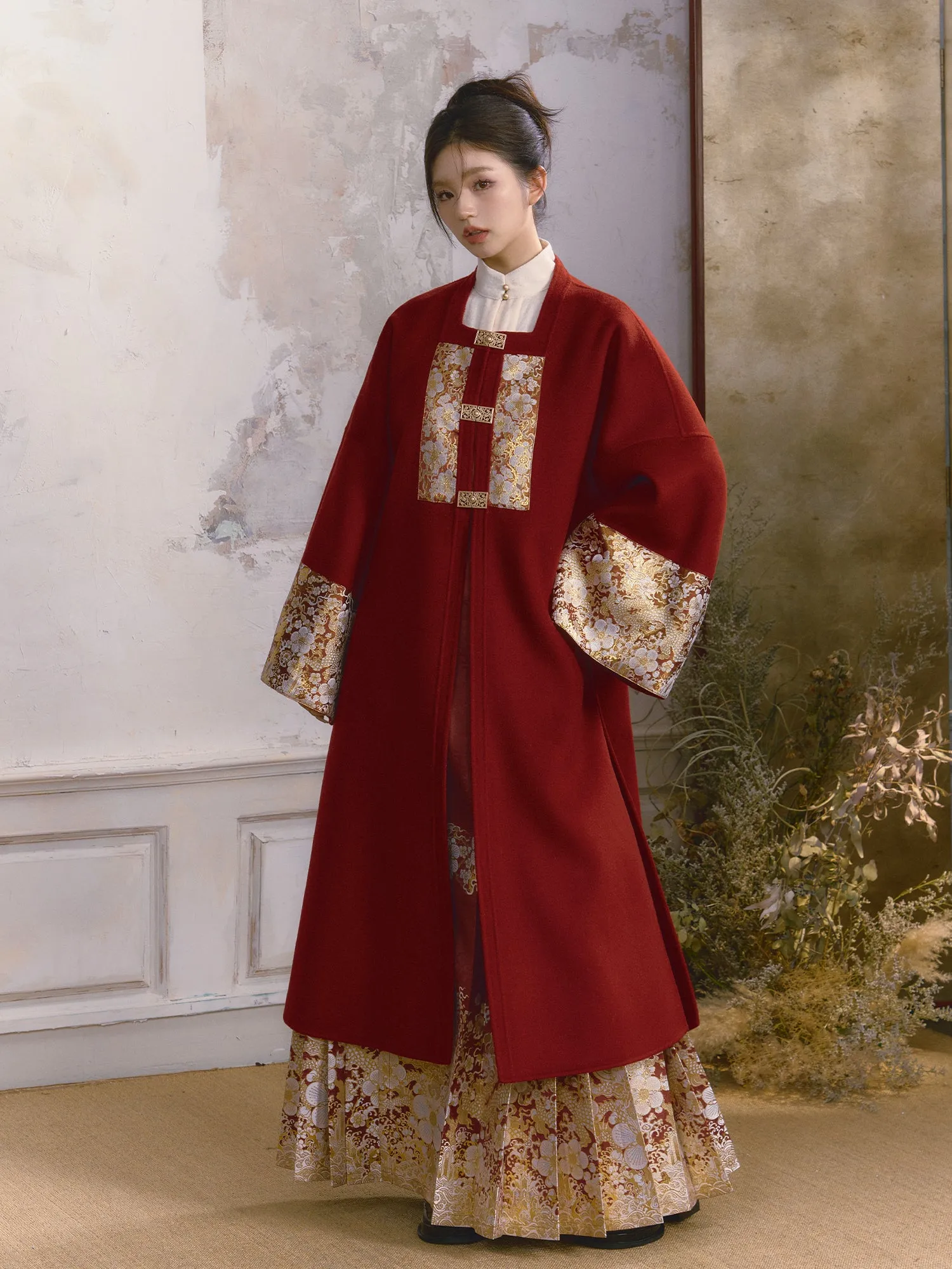 Yanhuo Nian Nian 烟火年年 Yearly Fireworks Modernized Ming Brocade Buzi Pure Wool Coat & Mamian Skirt