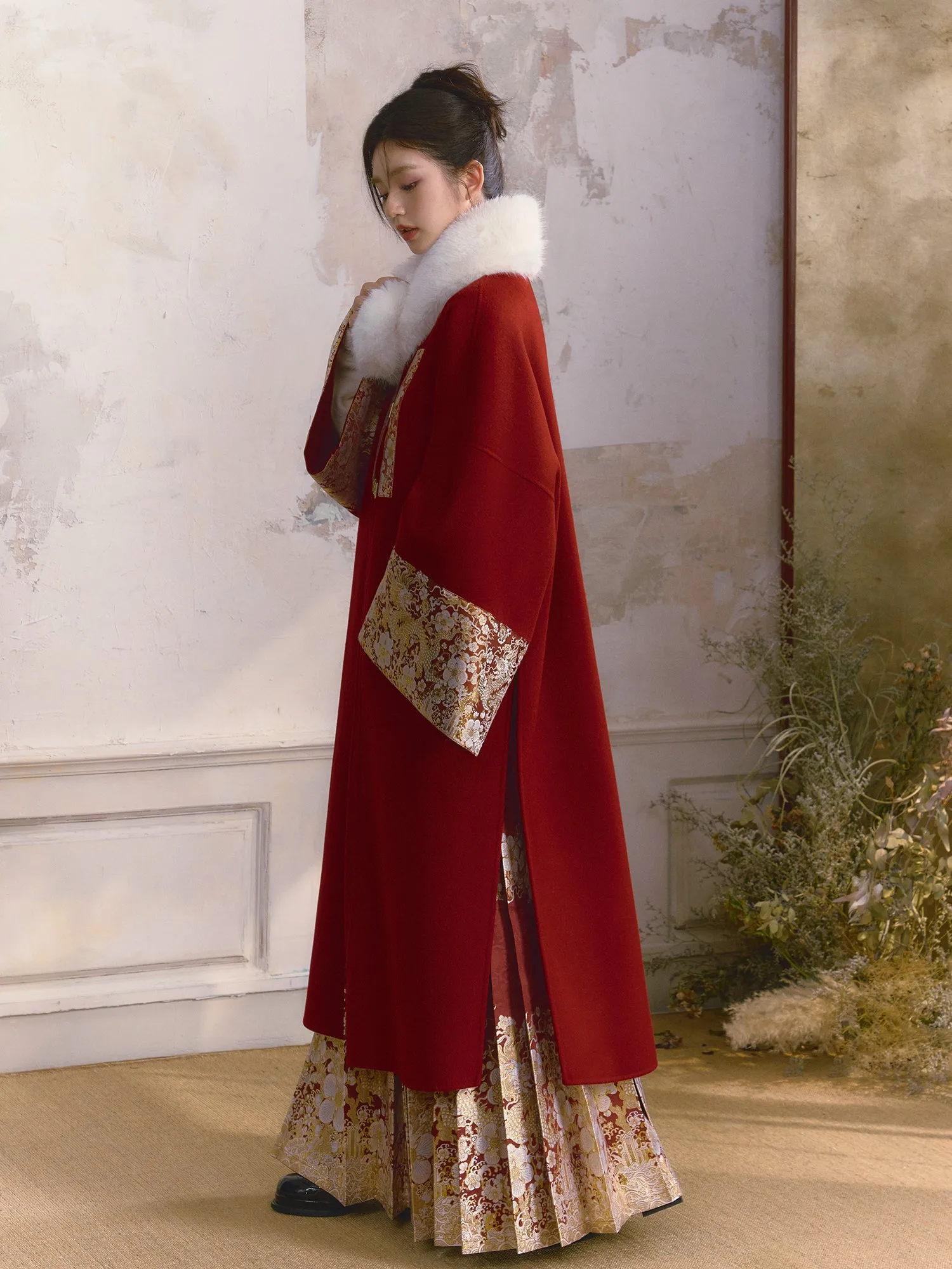 Yanhuo Nian Nian 烟火年年 Yearly Fireworks Modernized Ming Brocade Buzi Pure Wool Coat & Mamian Skirt