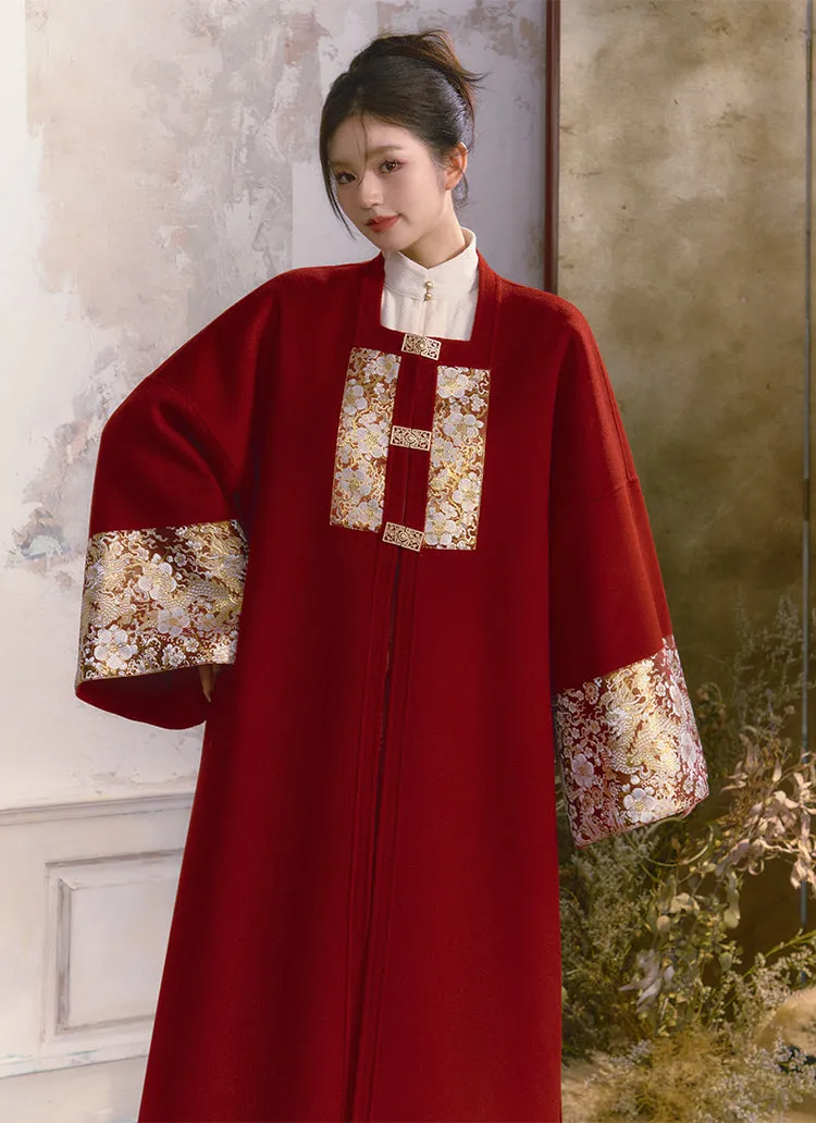 Yanhuo Nian Nian 烟火年年 Yearly Fireworks Modernized Ming Brocade Buzi Pure Wool Coat & Mamian Skirt