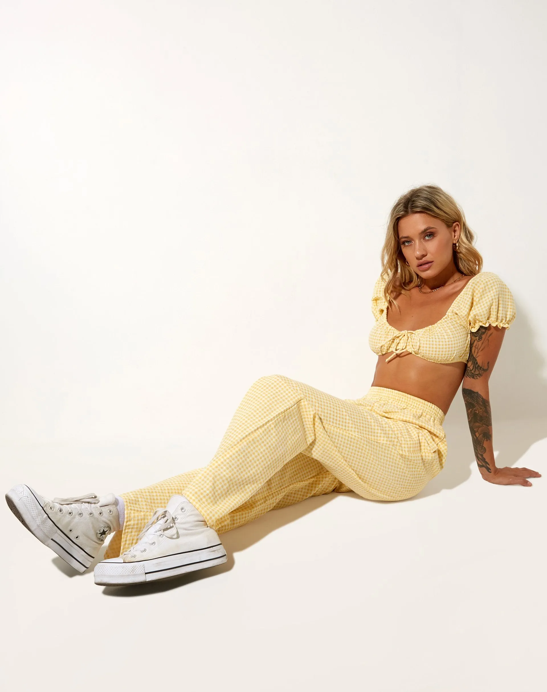 Yara Trouser in Lemon Gingham Yellow