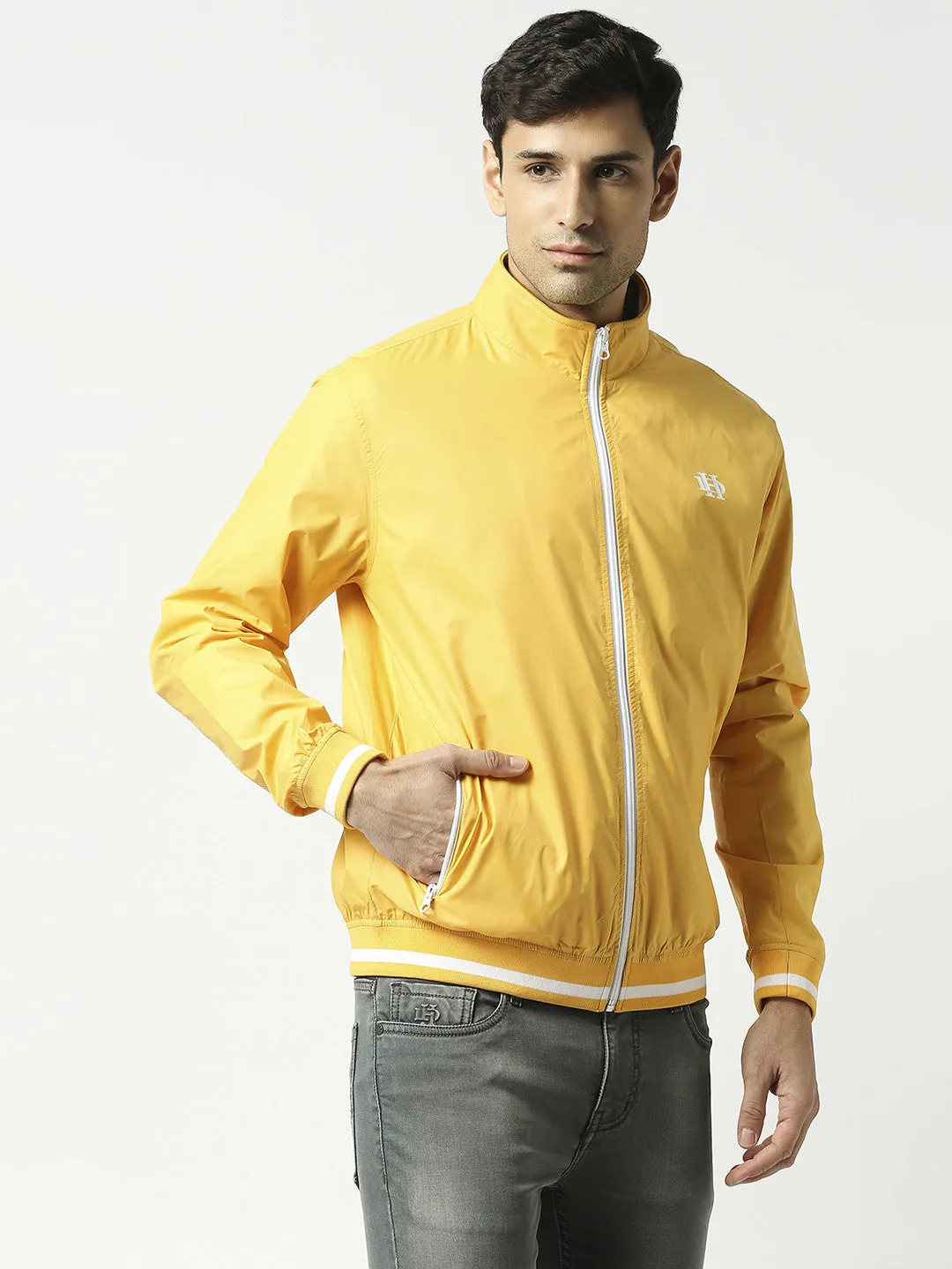 Yellow Bomber Jacket with White Trim