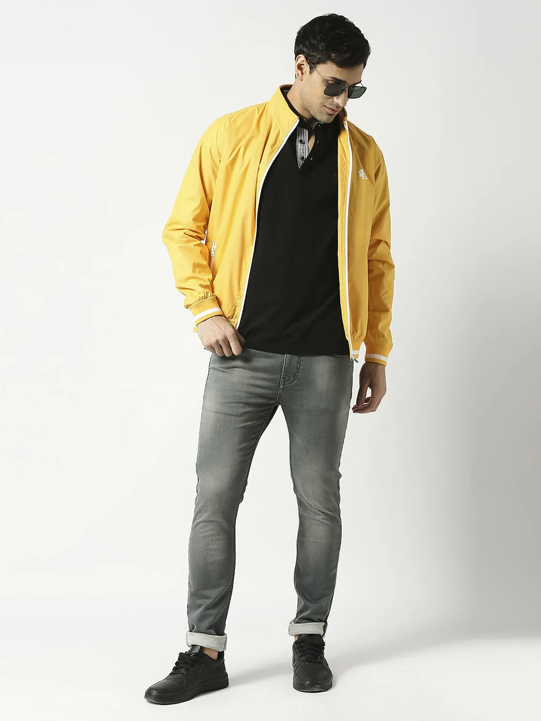 Yellow Bomber Jacket with White Trim