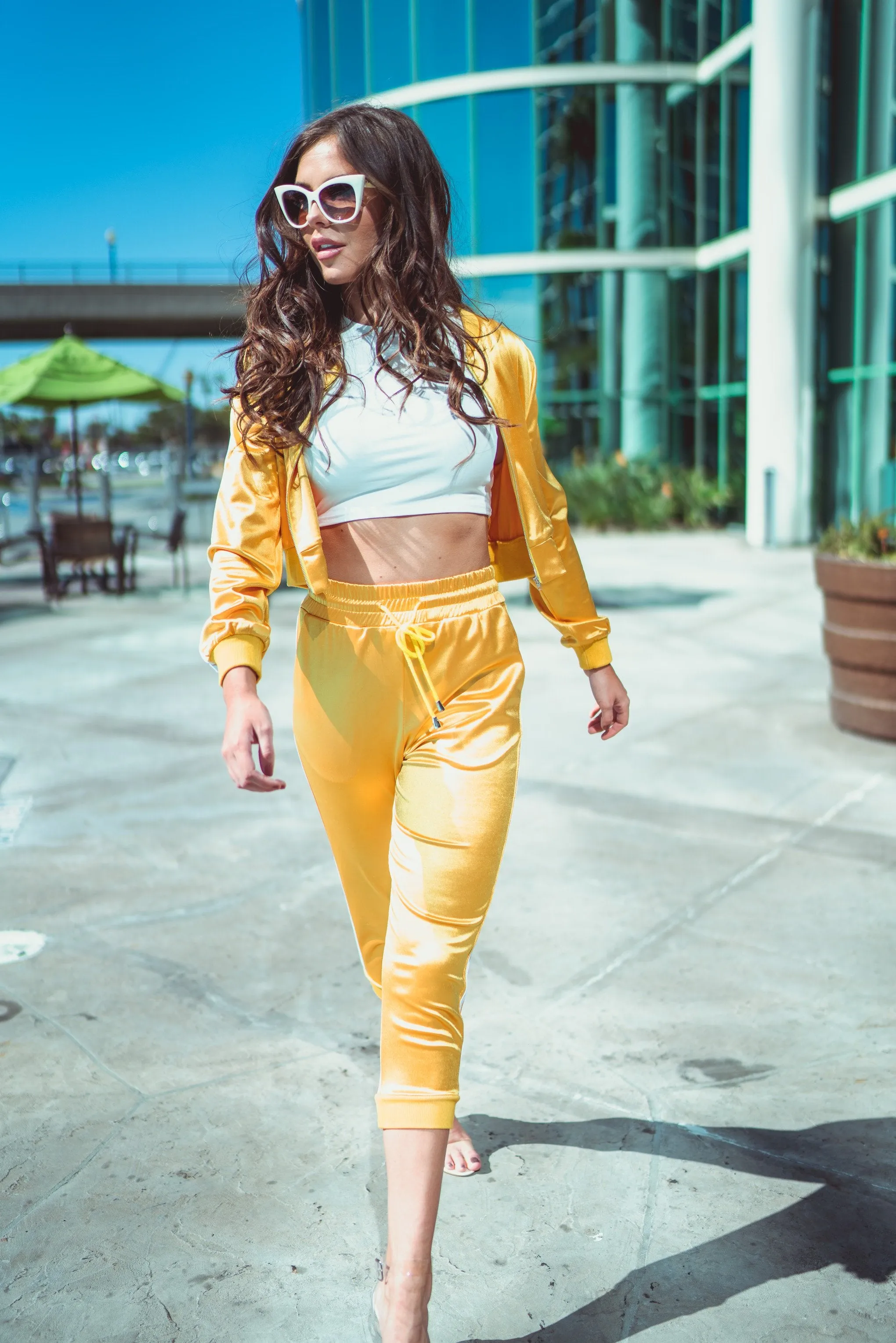 Yellow Satin Co-Ord Tracksuit Joggers