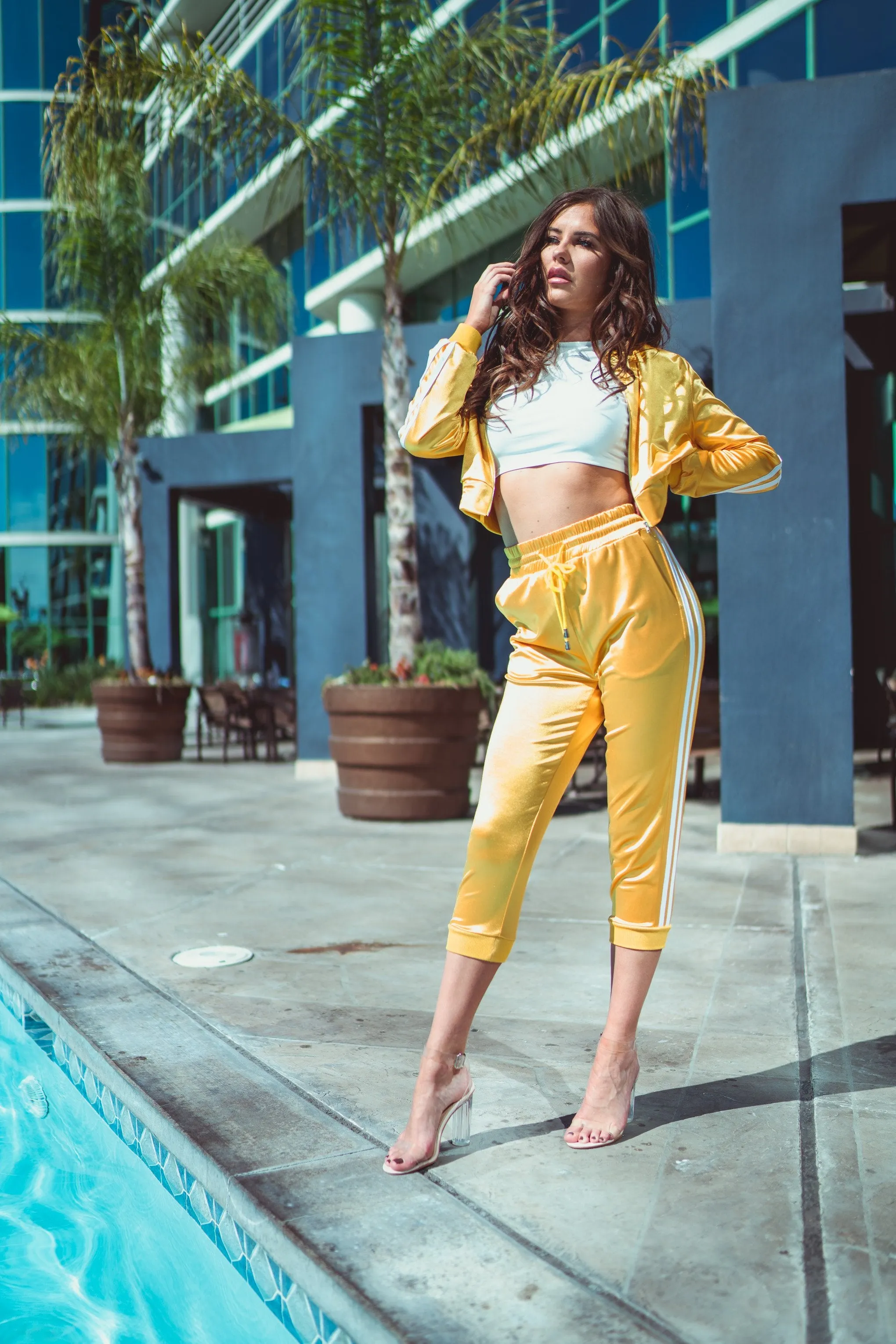 Yellow Satin Co-Ord Tracksuit Joggers