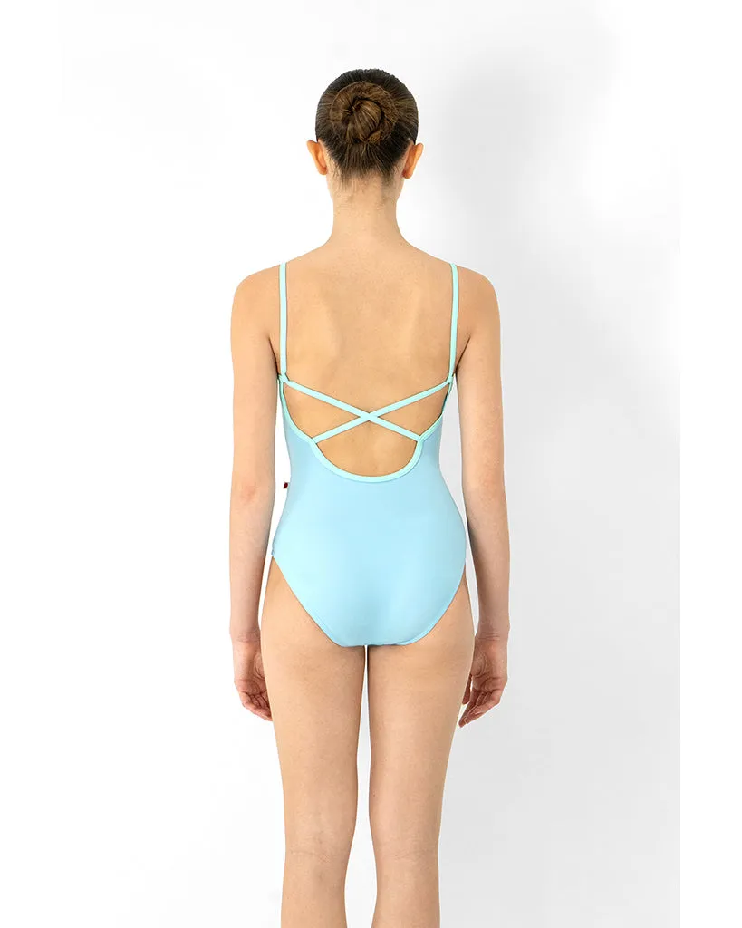 Yumiko Daniela High Cut Cross Strap Camisole Leotard - Womens - Pool / Frozen