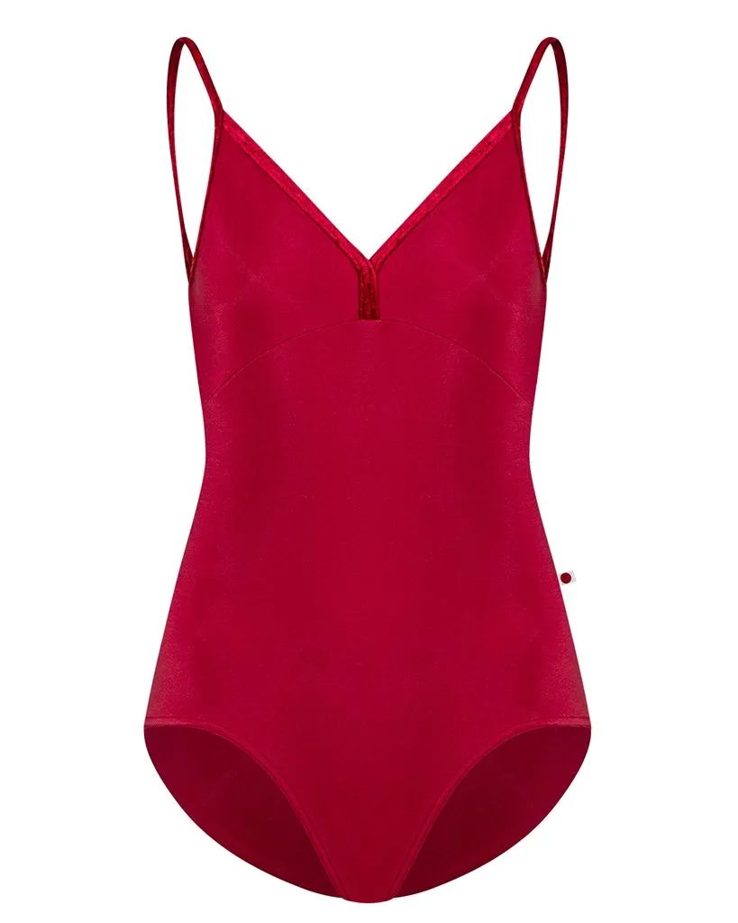 Yumiko Daria with Velvet V-Front & Back Camisole Leotard - Womens - Berry / Dark Red