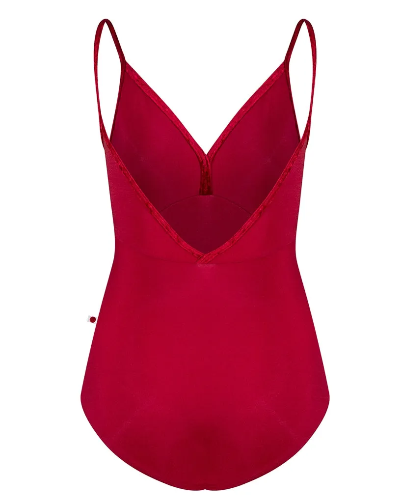 Yumiko Daria with Velvet V-Front & Back Camisole Leotard - Womens - Berry / Dark Red