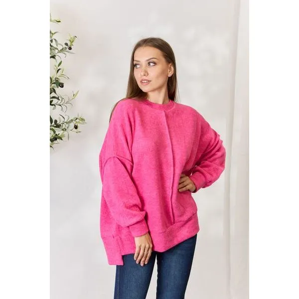 Zenana Full Size Center Seam Long Sleeve Sweatshirt